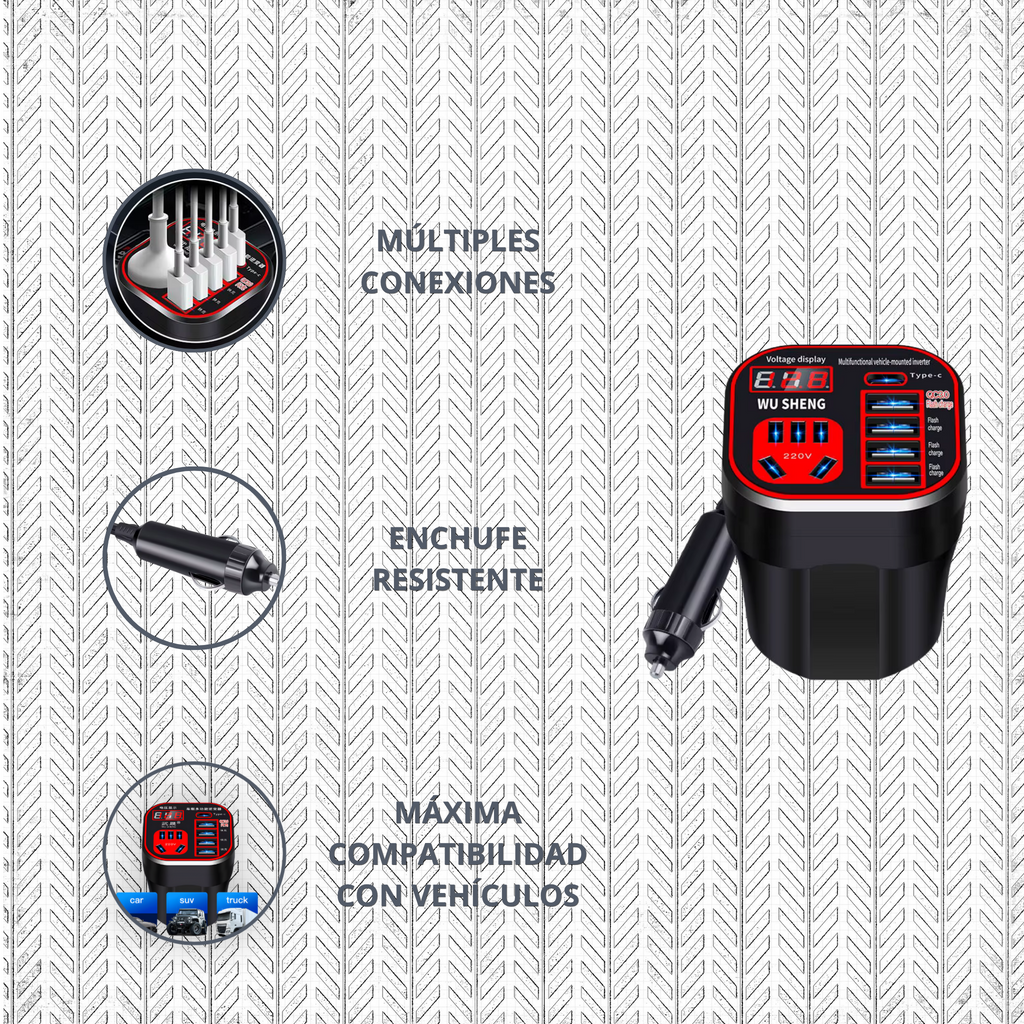 Cargador Inversor Portátil Auto 220V